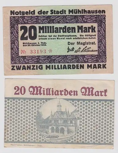 20 Milliarden Mark Banknote Inflation Stadt Mühlhausen 20.10.1923 (145004)