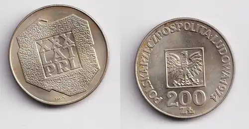 200 Zloty Silber Münze Polen XXX LAT PRL, Adler 1974 vz/Stgl. (159719)