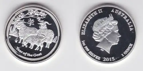 1 Unze Ounce Silber Münze Australien Jahr drr Ziege 1 Unze Silber 2015 (143733)