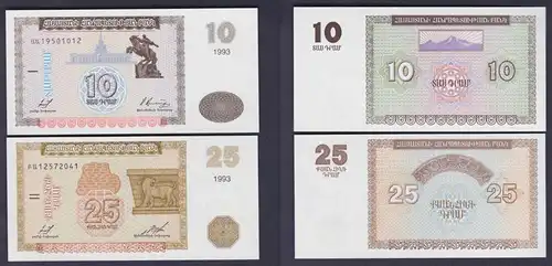 10 und 25 Dram Banknoten Armenien 1993 kassenfrisch UNC (122807)