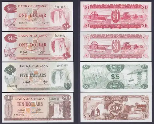2 x 1, 5 & 10 Dollar Banknoten Bank of Guyana kassenfrisch UNC (126115)