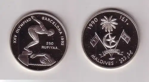 250 Rufiyaa Silbermünze Malediven Olympia 1992 Barcelona Schwimmstaffel (116518)