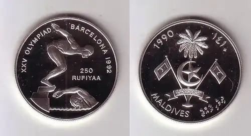 250 Rufiyaa Silbermünze Malediven Olympia 1992 Barcelona Schwimmstaffel (112894)