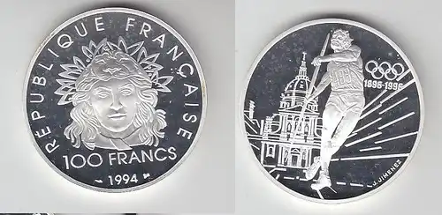 100 Franc Silber Münze Frankreich Olympia 1996 100 Jahre Spiele 1994 (116473)