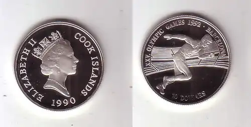 10 Dollar Silbermünze Cook Inseln 1990 Olympia Barcelona 1992 Läufer (114518)