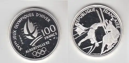 100 Franc Silber Münze Frankreich Olympia 1992 Albertville Trickskiläufe(116471)