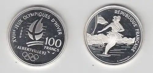 100 Franc Silber Münze Frankreich Olympia 1992 Albertville Eiskunstlauf (116416)