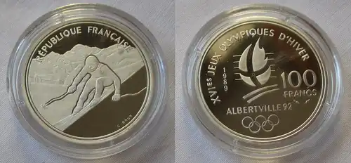 100 Franc Silbermünze Frankreich Olympia 1992 Albertville Abfahrtslauf (104776)