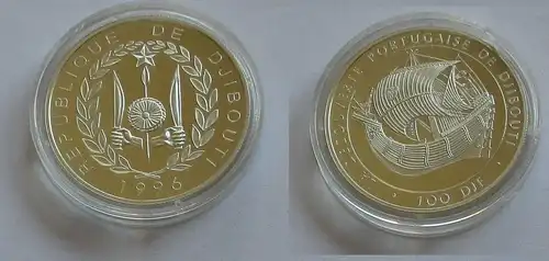100 Francs Silbermünze portugiesisches Segelschiff 1996 (132103)