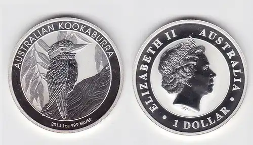 1 Dollar Silbermünze Australien Kookaburra 2014 Stempelglanz (131543)