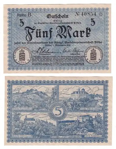 5 Mark Banknote Notgeld Amtshauptmannschaft Flöha 1.11.1918 (113247)