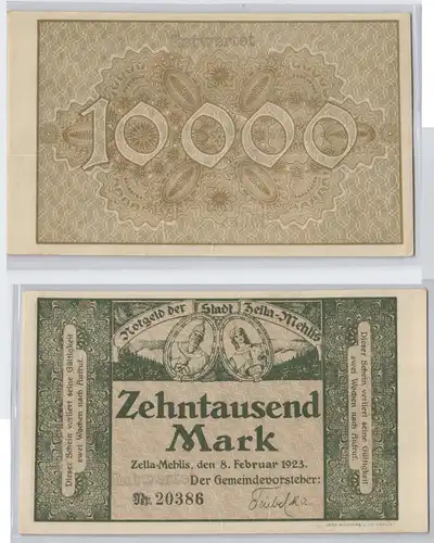 10000 Mark Banknote Stadt Zella Mehlis 8.Februar 1923 (129257)