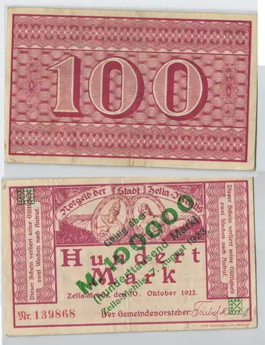 100000 Mark Banknote Stadt Zella Mehlis 7.8.1923 (129101)