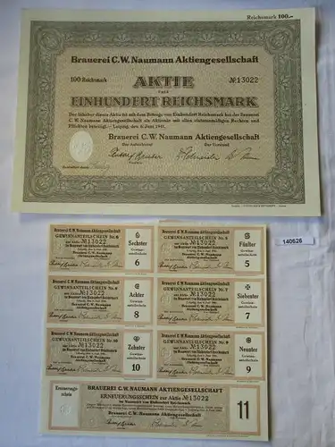 100 Reichsmark Aktie Brauerei C.W. Naumann AG Leipzig 6.Juni 1941 (140626)