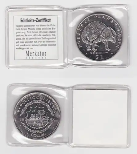 1 Dollar Nickel Münze Liberia 1993 Dinosaurier Protoceratops (152157)