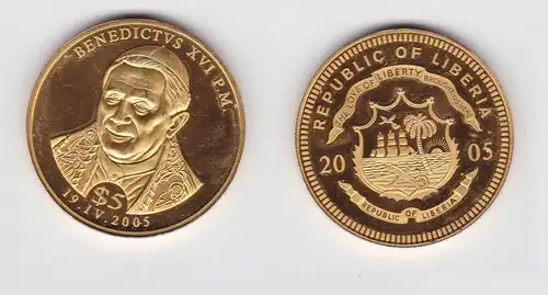 5 Dollar Nickel Münze Liberia 2005 Papst Benedikt der 16. Stgl. (152229)