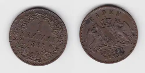 1 Kreuzer Bronze Münze Baden 1866 f. vz (151451)