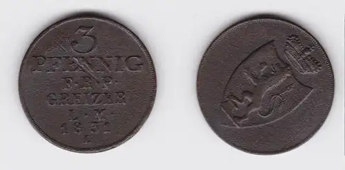 3 Pfennig Kupfer Münze Reuss-Obergreiz 1831 LM L ss (150871)
