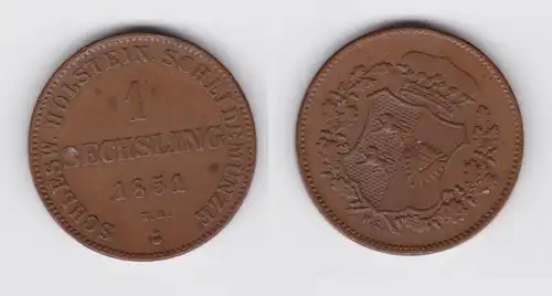 1 Sechsling Kupfer Münze Schleswig Holstein 1850 T.A. ss+ (150873)