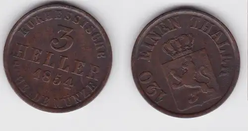 3 Heller Kupfer Münze Hessen Kassel 1852 ss (151032)