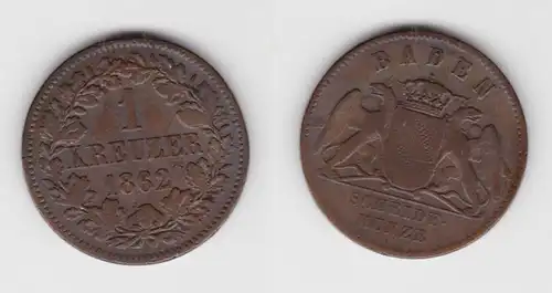 1 Kreuzer Bronze Münze Baden 1862 ss (151287)