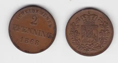 2 Pfennig Kupfer Münze Bayern 1868 ss (151343)