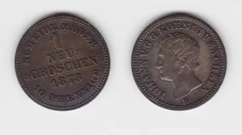 1 Neu Groschen Silber Münze Sachsen 1873 B ss+ (151145)