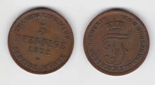 5 Pfennige Kupfer Münze Mecklenburg Schwerin 1872 B ss+ (150836)