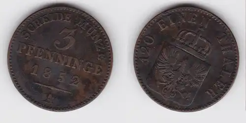 3 Pfennige Bronze Münze Preussen 1852 A ss (151474)