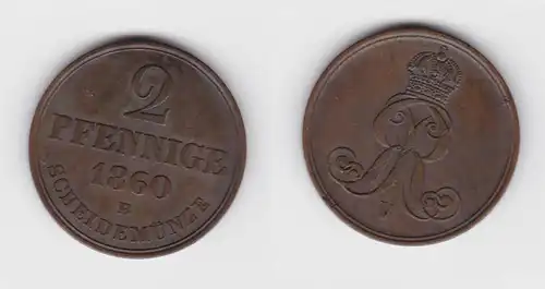 2 Pfennige Kupfer Münze Braunschweig-Calenberg-Hannover 1860 B f.vz (151296)