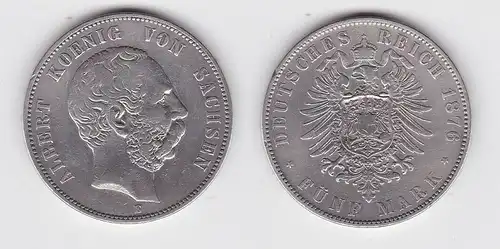 5 Mark Silbermünze Sachsen König Albert 1876 Jäger 125  (133663)