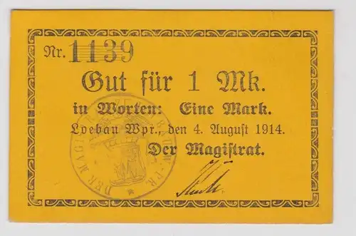 1 Mark Banknote Notgeld Löbau Westpreussen 4. August 1914 (136371)