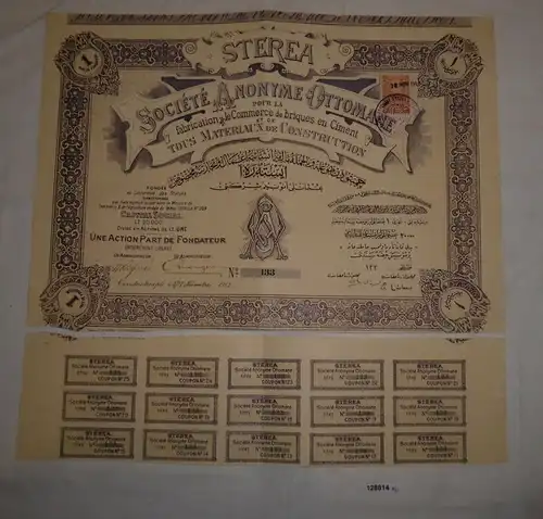 1 Aktie Sterea Société Anonyme Ottomane fabrication & commerce 1913 (128814)