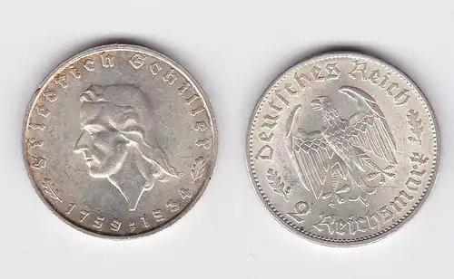 2 Mark Silber Münze Friedrich von Schiller 1934 F (109822)