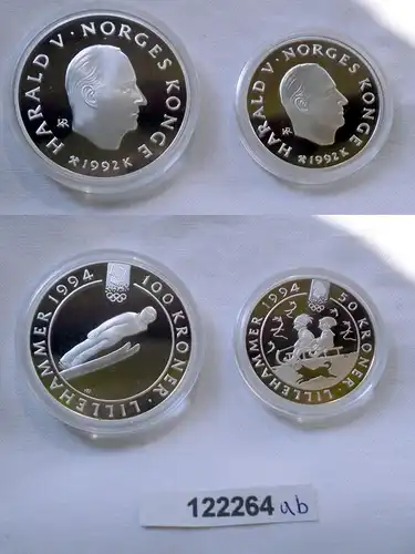 Etui mit 2 Silber Münzen Norwegen Olympia Lillehammer 1992 OVP (122264)