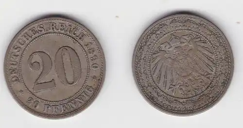 20 Pfennig Nickel Münze Deutsches Reich 1890 F Jäger 14 f.vz (141983)