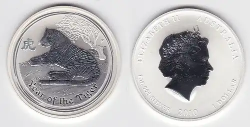 1 Dollar Silber Münze Australien Jahr des Tiger 2010 Lunar 1Oz Silber (130825)