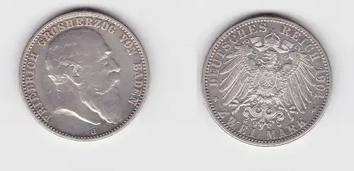 2 Mark Silber Münze Baden Großherzog Friedrich 1904 f.vz (135019)