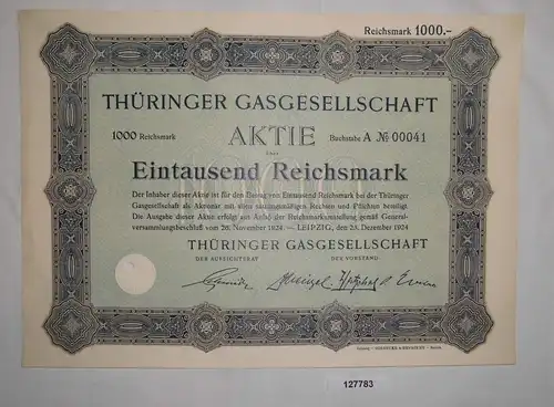 1000 Reichsmark Aktie Thüringer Gasgesellschaft Leipzig 23. Dez. 1924  (127783)
