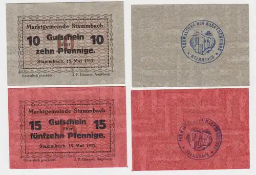 10 und 15 Pfennig Banknote Notgeld Marktgemeinde Stammbach 15. Mai 1917 (140025)