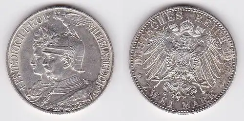 2 Mark Silbermünze Preussen 200 Jahre Königreich 1901 Jäger 105  (122814)