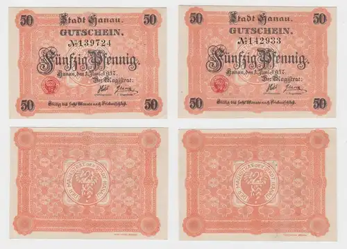 2 x 50 Pfennig Banknote Notgeld Stadt Hanau 1. Juni 1917 (137455)