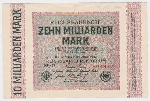 10 Milliarden Mark Banknote Berlin 1.10.1923 Rosenberg 114 a (140155)