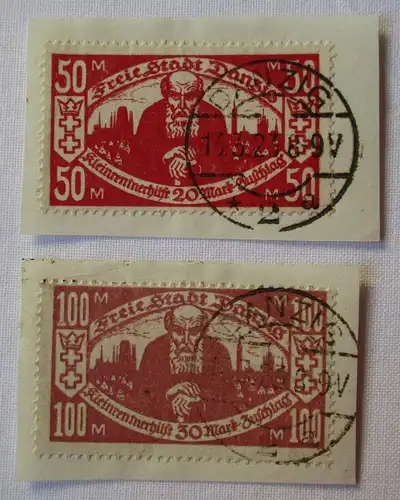2 seltene alte Briefmarken Danzig Michel 131 & 132 gestempelt (100751)