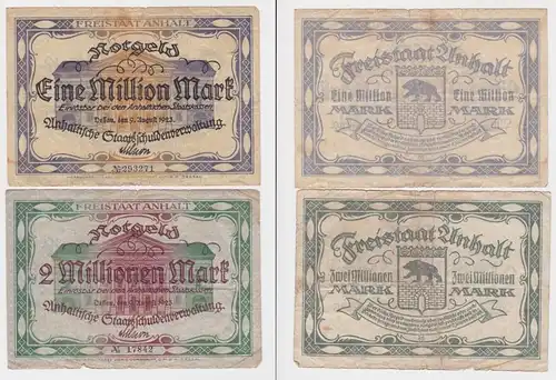 2 Banknoten Inflation Anhaltinische Staatsschuldenverwaltung Dessau 1923(153235)