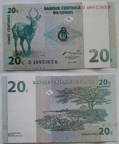20 Centimes Banknote Kongo 1997 kassenfrisch (126614)