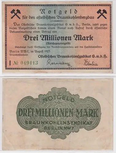 3 Millionen Mark Banknote Berlin Ostelbische Braunkohlensyndikat 1923 (121376)