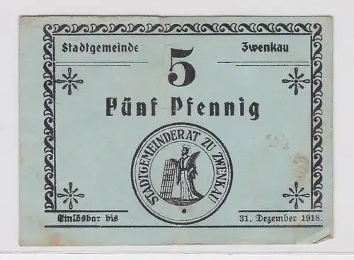 5 Pfennig Banknote Stadtgemeinde Zwenkau 31.12.1918 (121571)