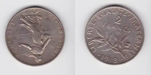 2 Franc Silber Münze Frankreich 1918 ss (149699)