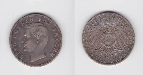 2 Mark Silbermünze Bayern König Otto 1907 Jäger 45 ss (142898)